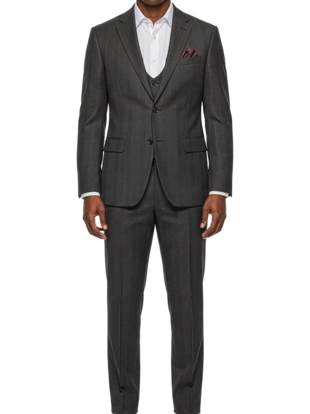 Brown Plaid Notch Lapel 3 Piece Men's Suit